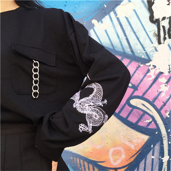 Dragon pattern long-sleeved sweater DB5966