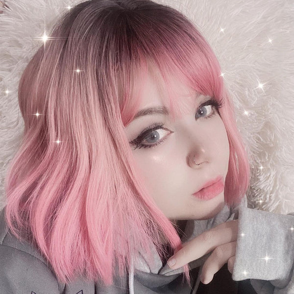 Review from Lolita apricot pink gradient short curly wig DB6153