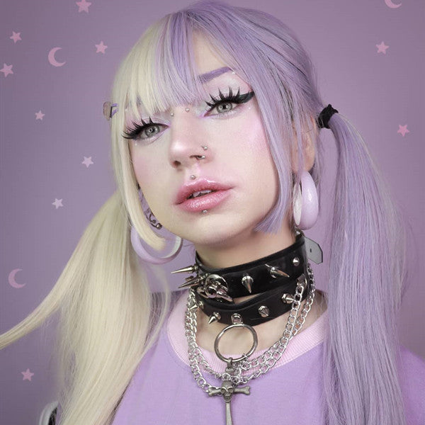 Review from Lolita purple + white long straight wig DB4982